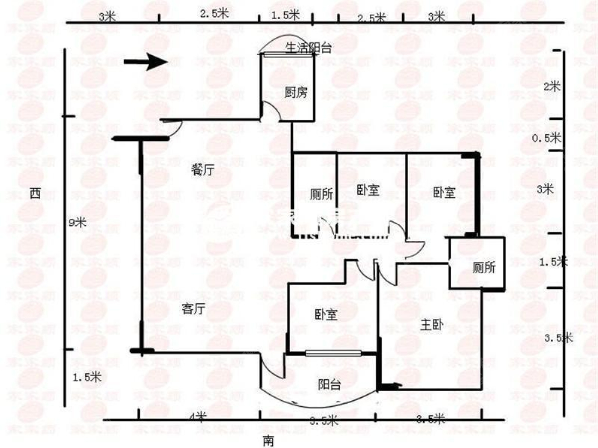 tcl香榭园3室2厅1卫89㎡