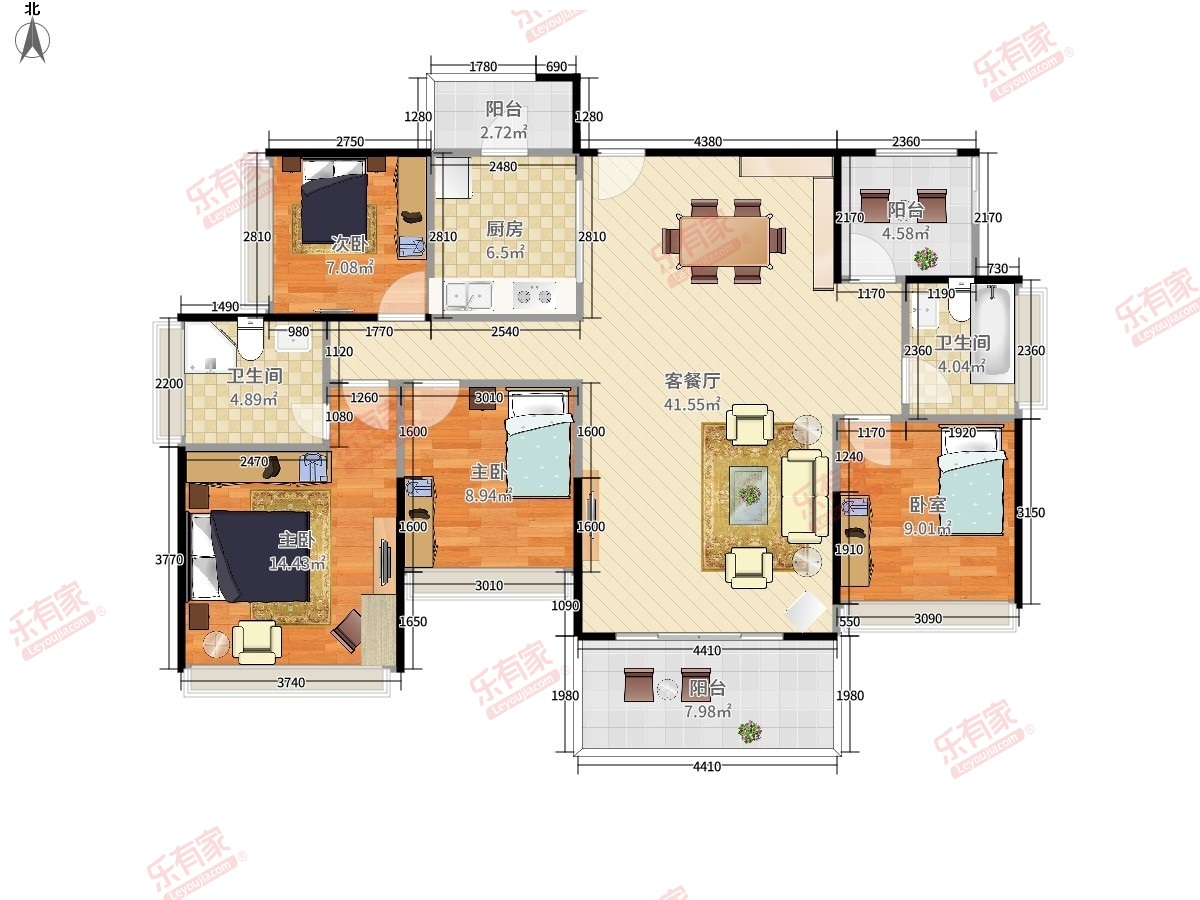 星河丹堤 4房2厅2卫 136㎡
