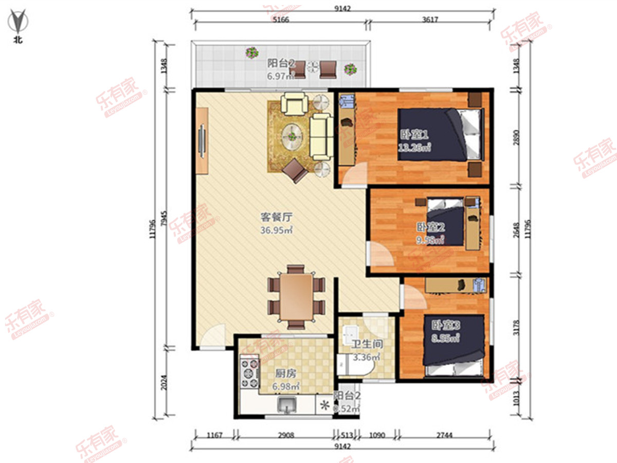 忠信桃源居（东区） 3房2厅1卫 89.62㎡