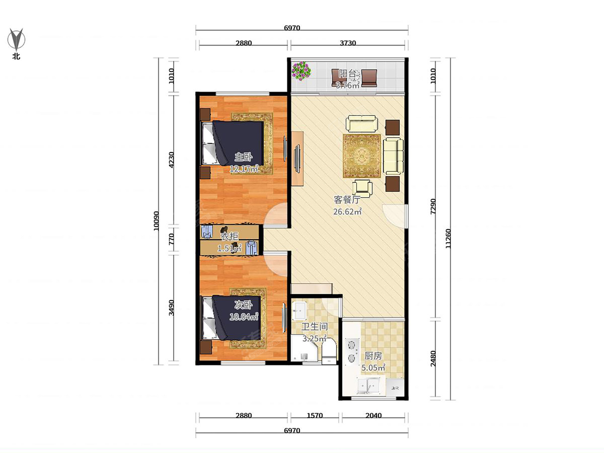 德兴花园 2房2厅1卫 75.93㎡