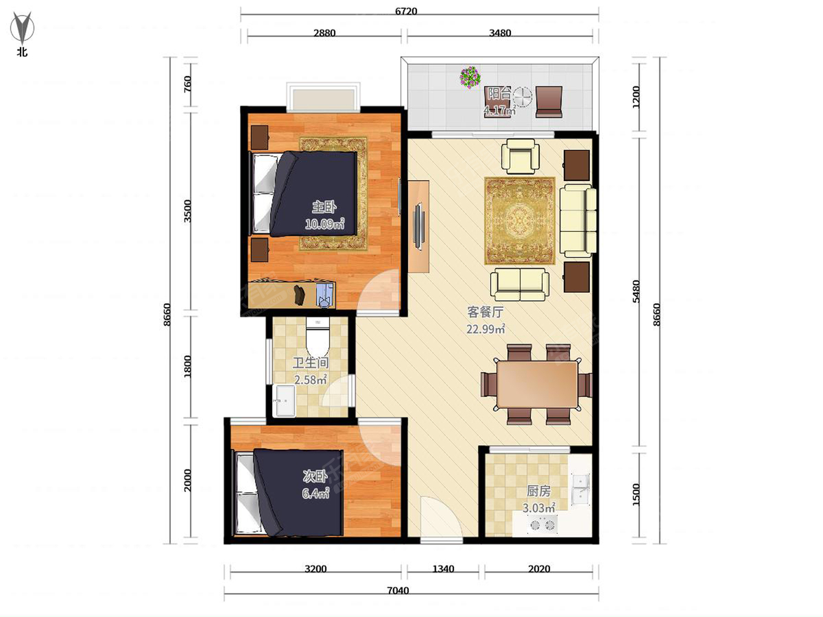 龙光天悦龙庭 2房2厅1卫 71.9㎡
