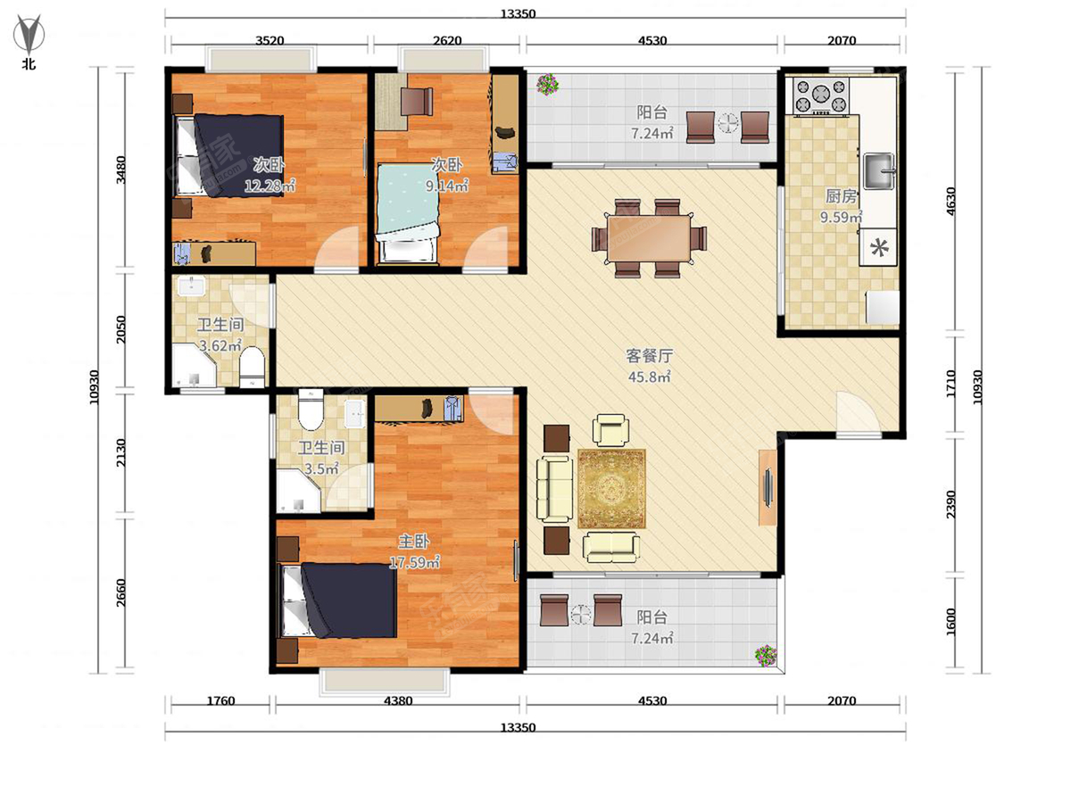 雅居乐新城 3房2厅2卫 146㎡