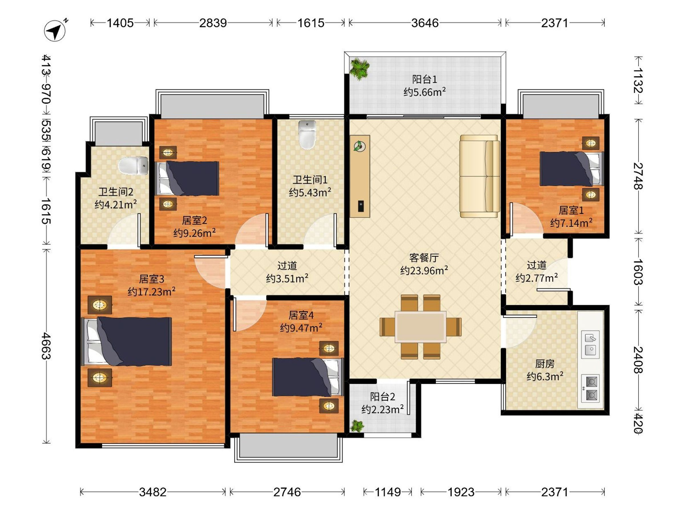 中粮大悦城 4房2厅2卫 115.7㎡