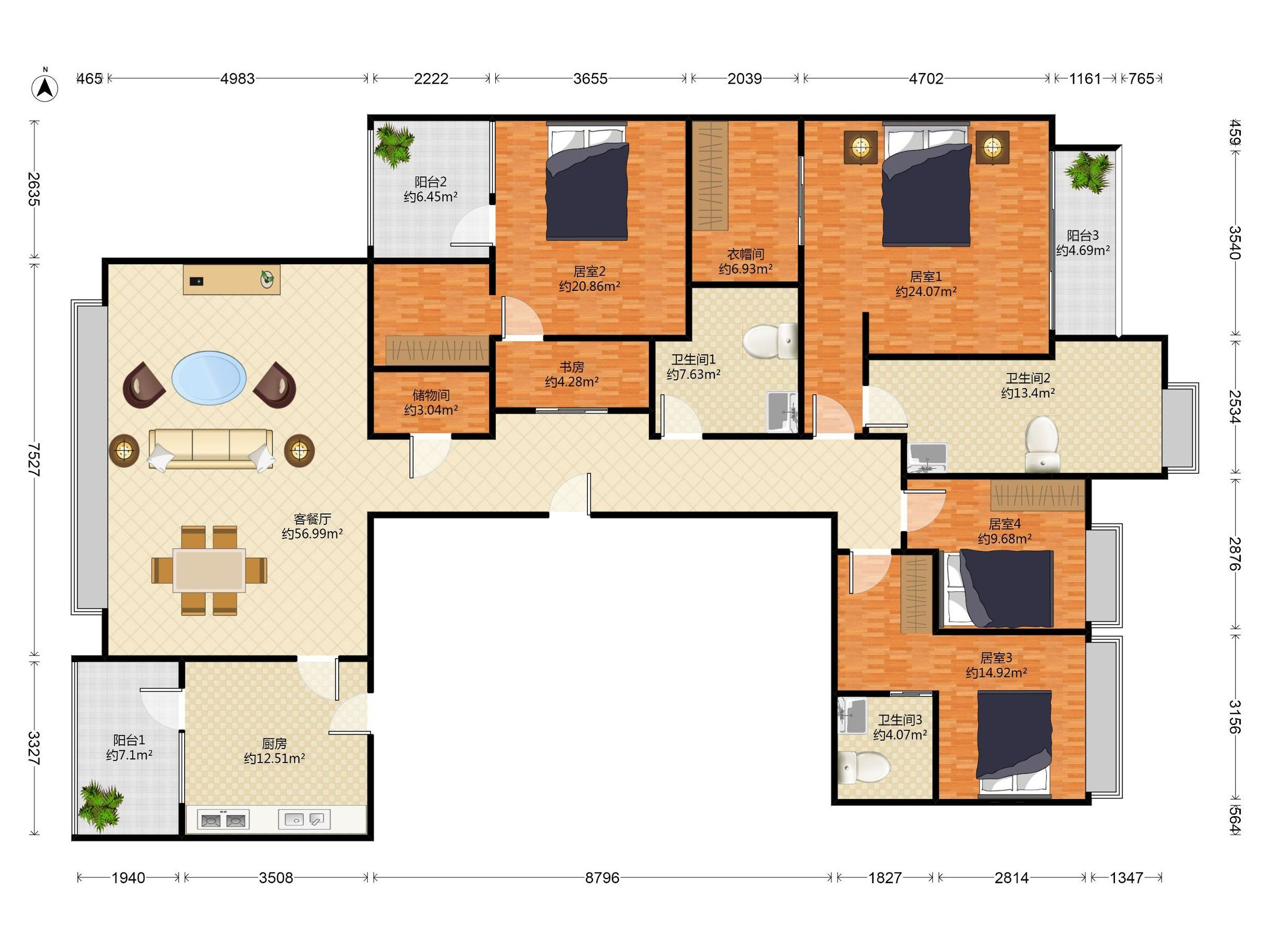 深圳中心天元 6房2厅3卫 266㎡