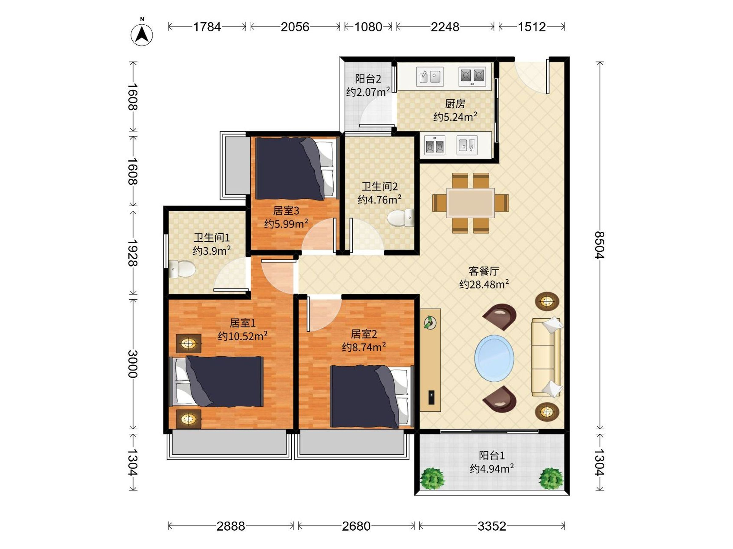 深房光明里 3房2厅2卫 92.79㎡