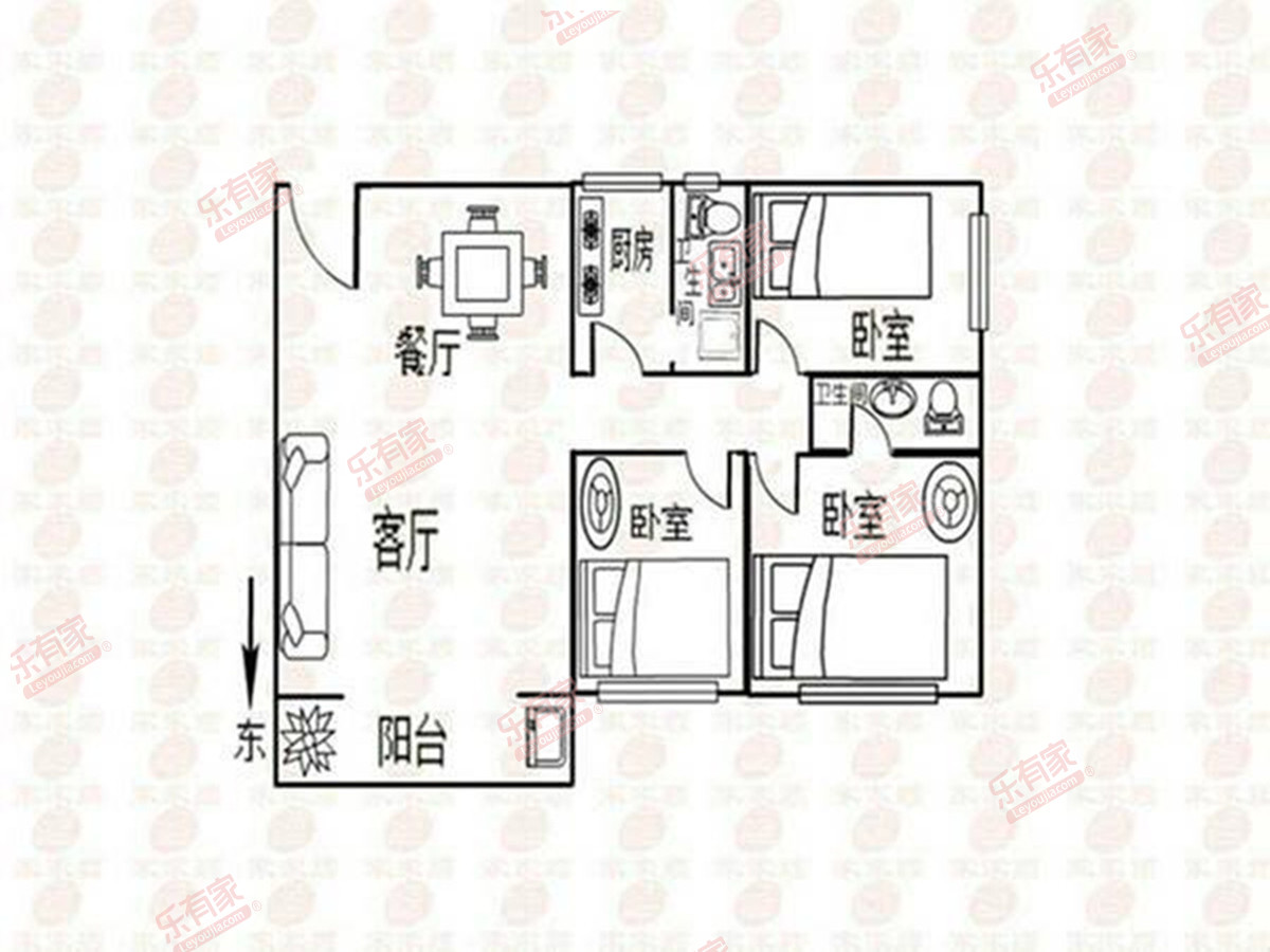 富驰大厦 2室1厅1卫1厨1阳 51.49 南