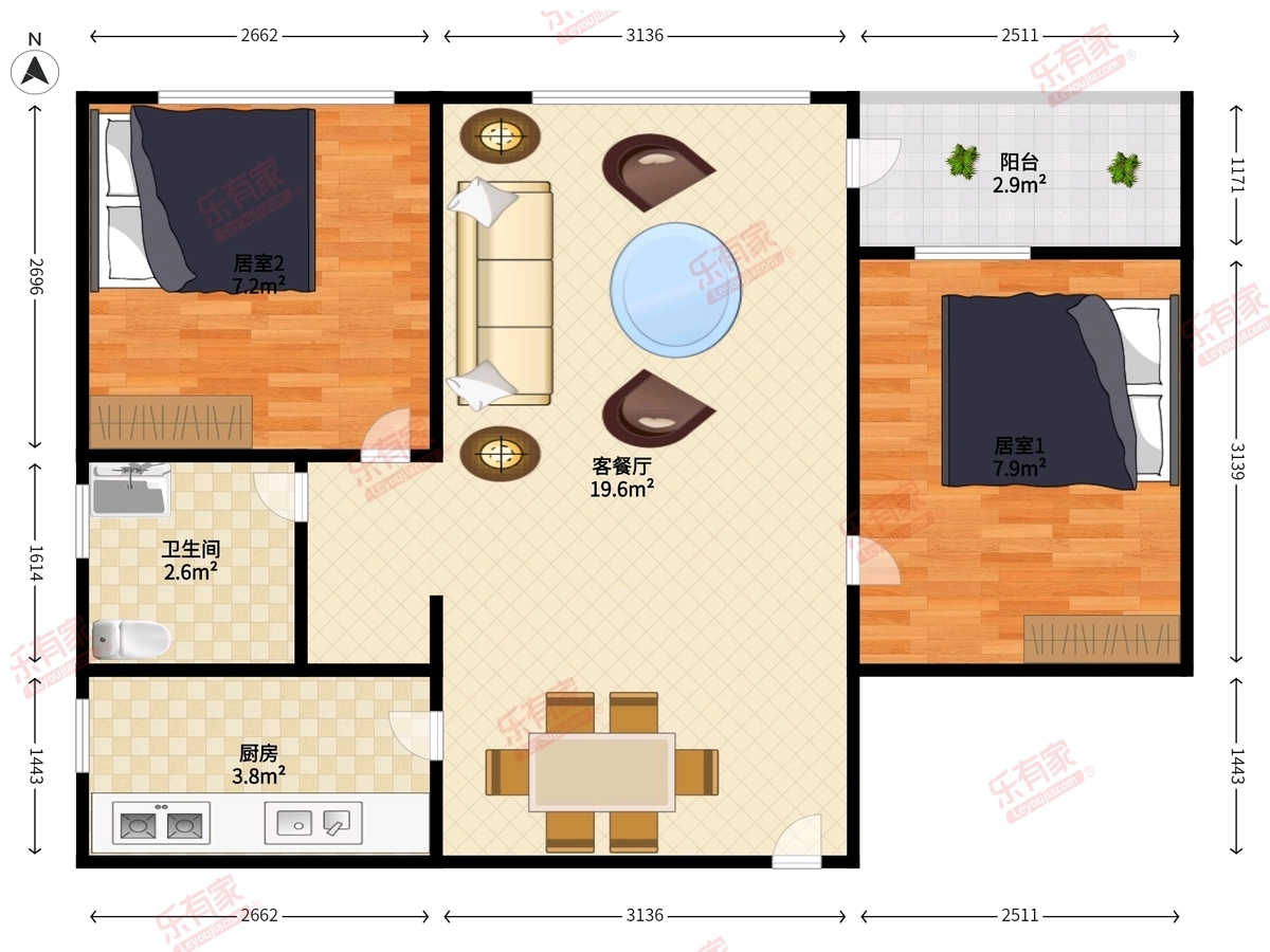 天汇城一期公寓 2房2厅1卫 65㎡-江门天汇城一期公寓租房