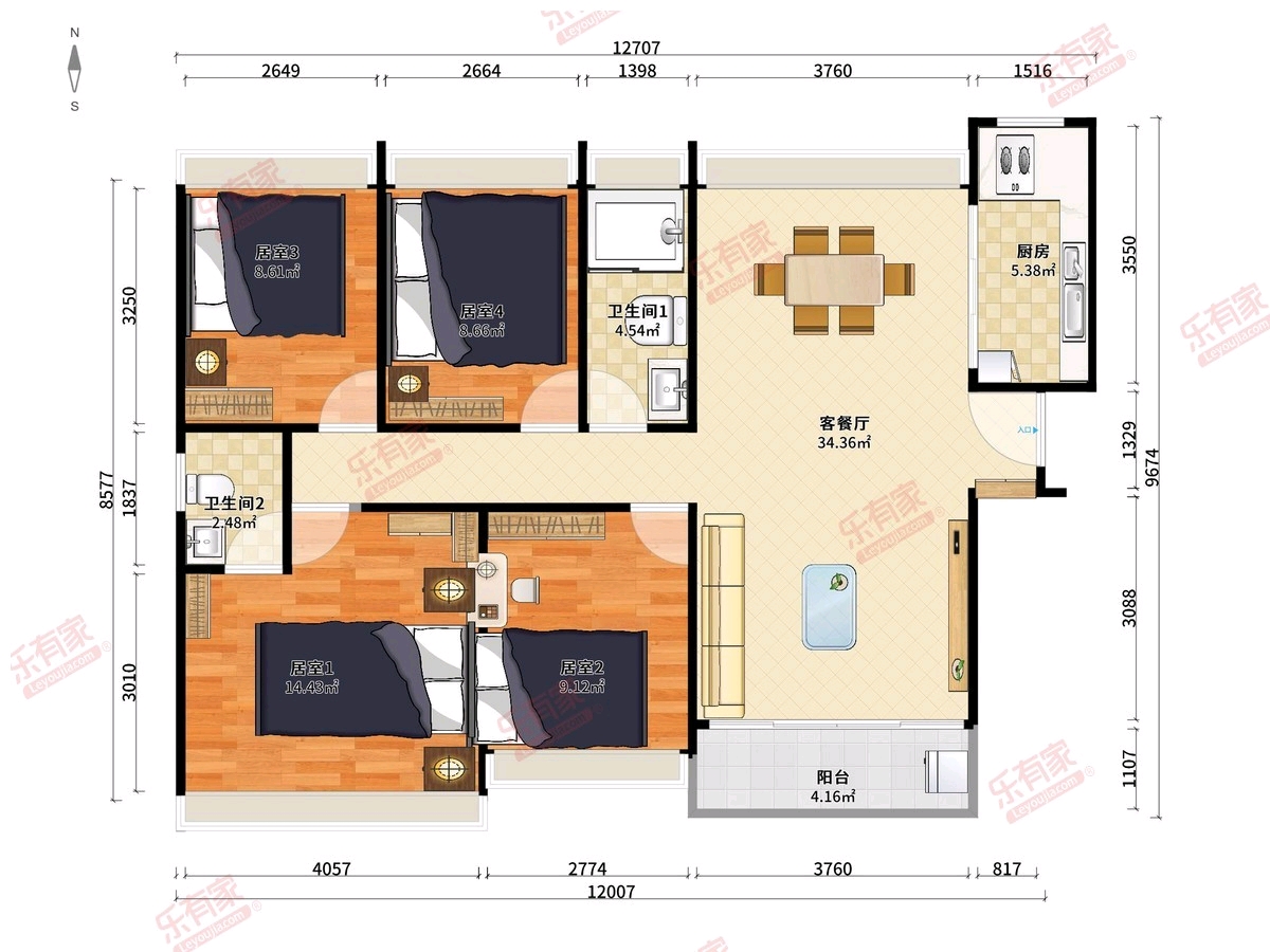 卓弘星辰花园 4房2厅2卫 138㎡-深圳卓弘星辰花园租房