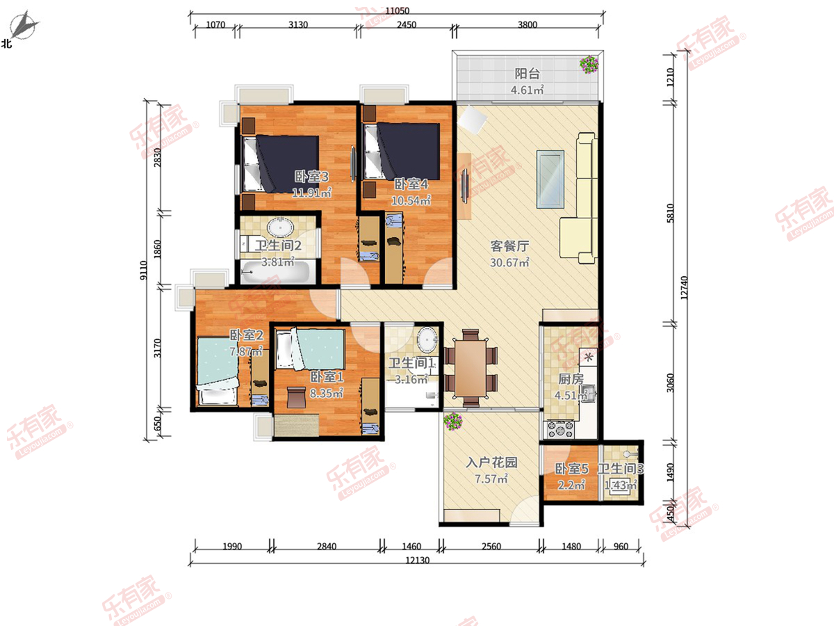 富力桃园 5房2厅3卫 151㎡