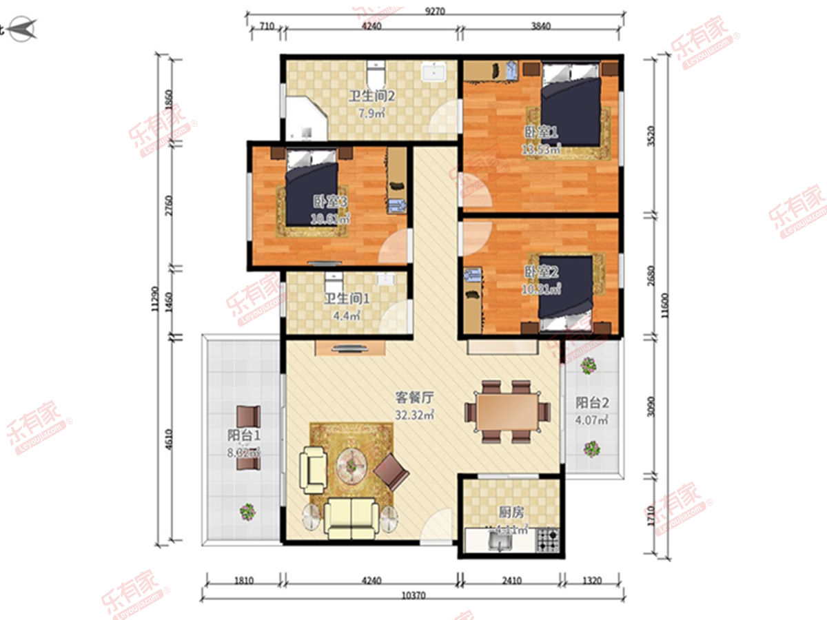 金盛丽景花园 3房2厅2卫 110㎡-深圳金盛丽景花园租房