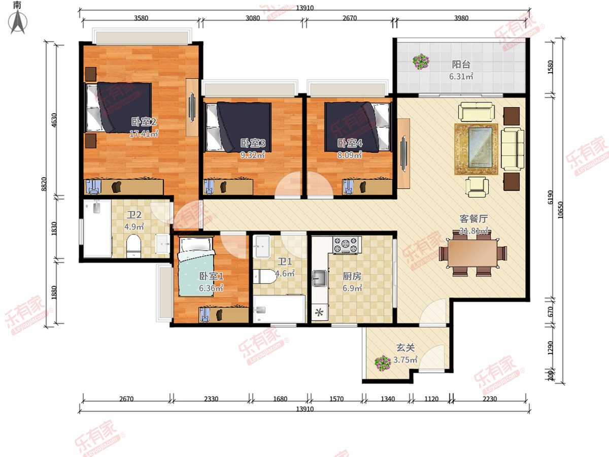 宏鼎景裕豪园，方正户型，朝南采光佳，带地面花园，人车分流，城市园景，业主诚售，随时看房！