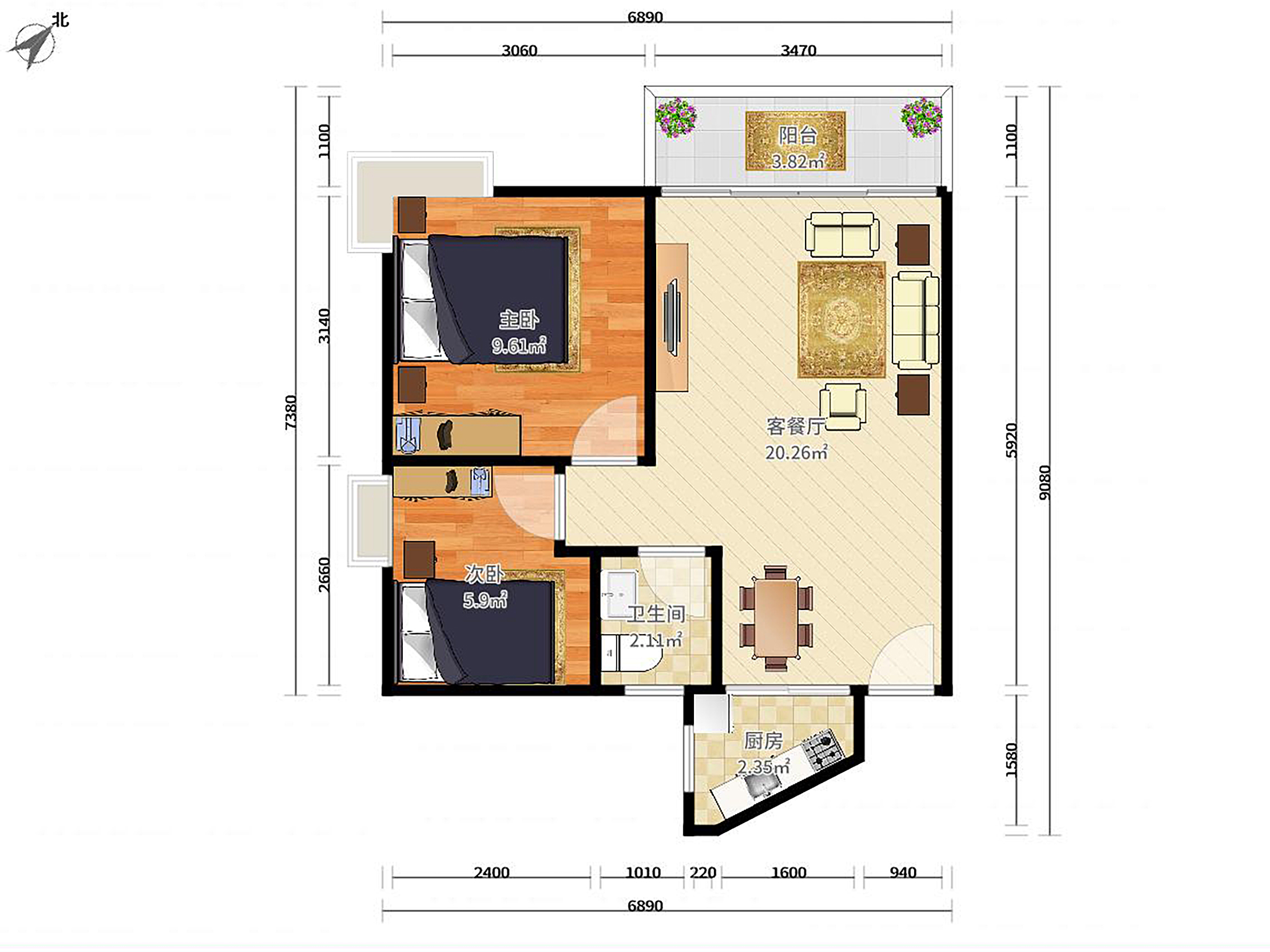 丰湖花园 2房2厅1卫 62.93㎡-深圳丰湖花园租房