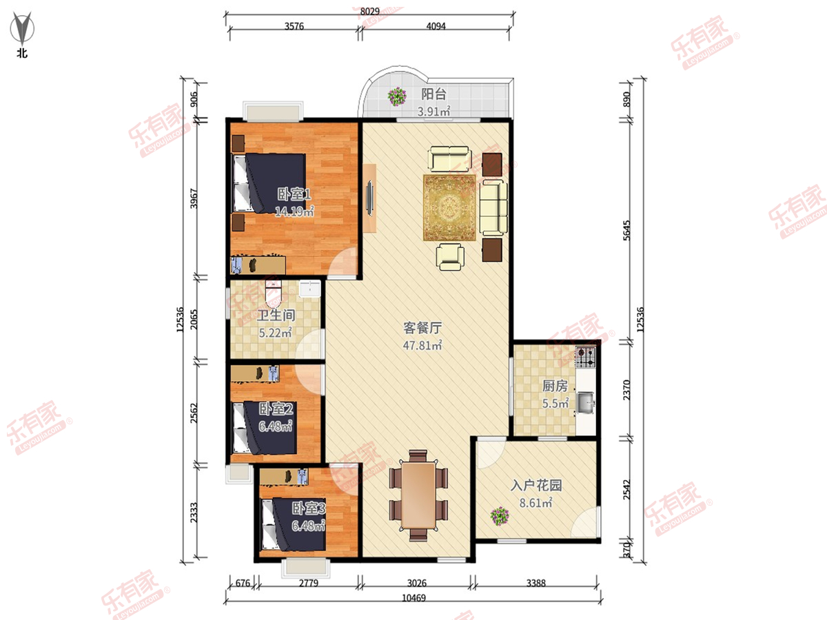 鹿茵华庭 3室2厅1卫1厨1阳 118.39 南