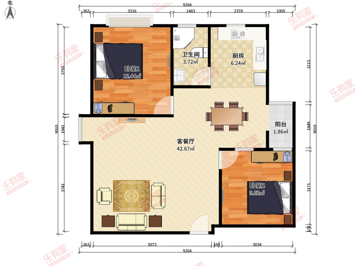 银都大厦 2房2厅1卫 86.1㎡-广州银都大厦租房