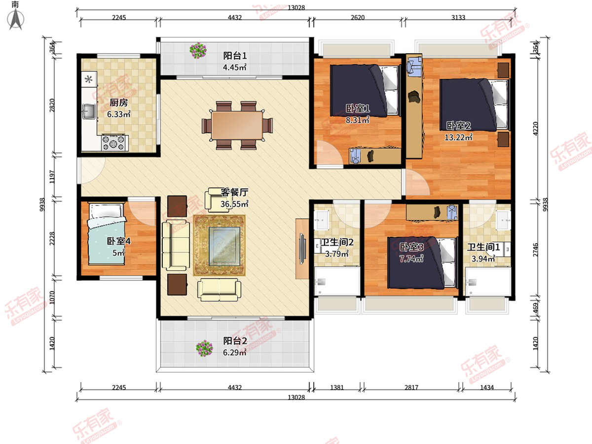 怡翠尊提 4房2厅2卫1厨2阳123.8m² 南北