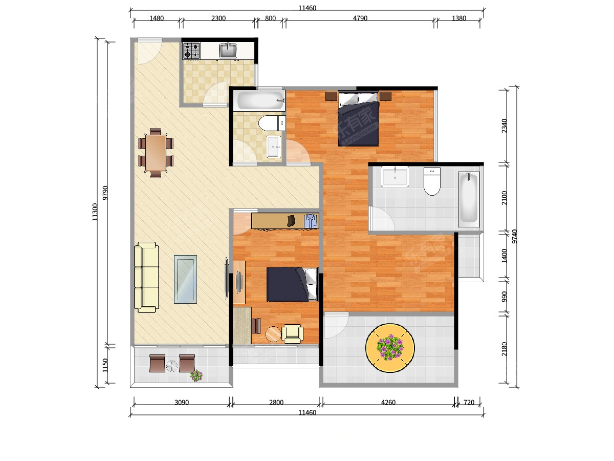 1栋A座03/04，1栋B座03/04，2栋04户型