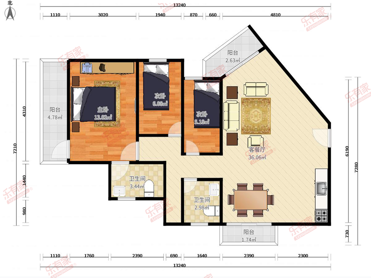 东乐花园 3房2厅2卫 111.51㎡