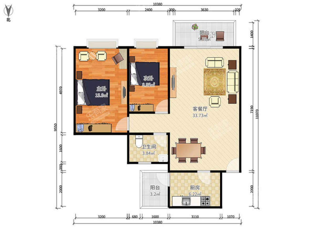 汇景中央华府 2房2厅2卫 87.24㎡