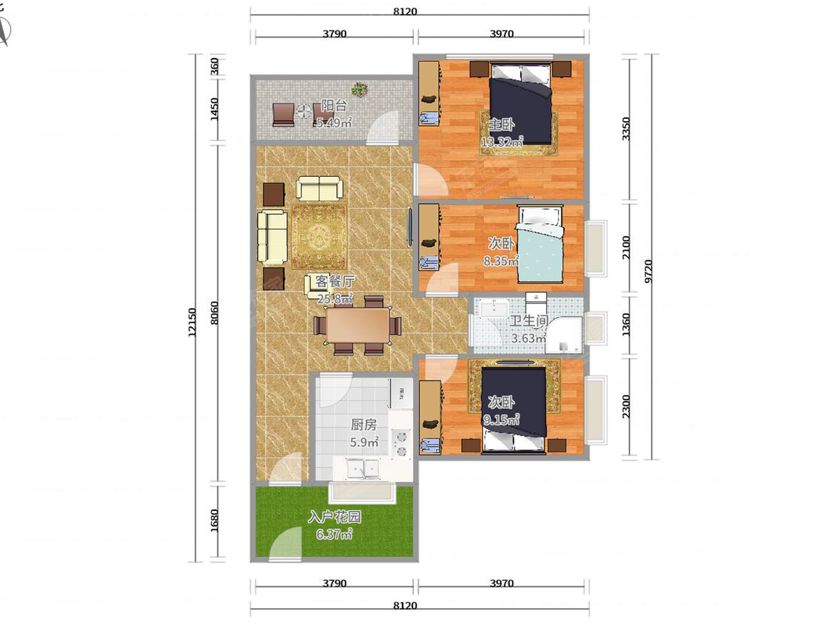 万科金域松湖花园 3房2厅1卫 96㎡