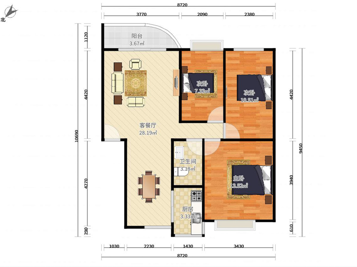 龙福一村南北普装3室2厅89.19m²-东莞龙福一村租房