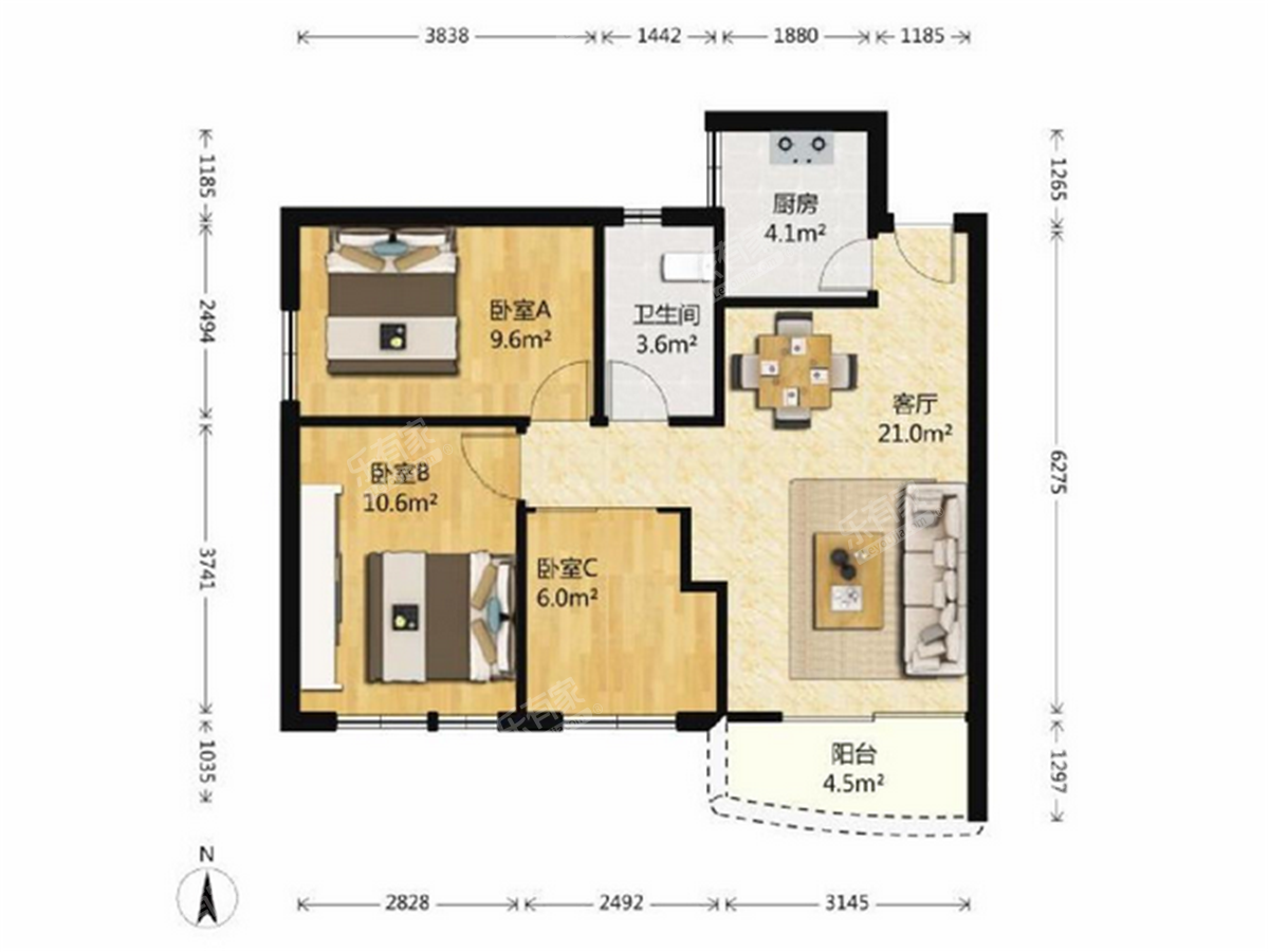 金碧花园第二金碧 3房2厅1卫 75㎡-广州金碧花园第二金碧租房