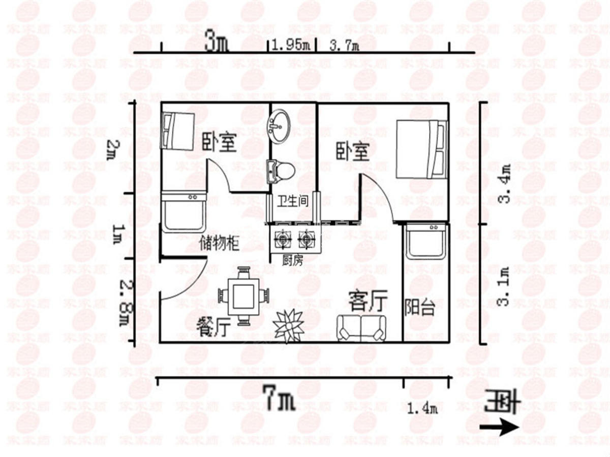 盈天可乐国际 2房2厅1卫 65㎡-深圳盈天可乐国际租房