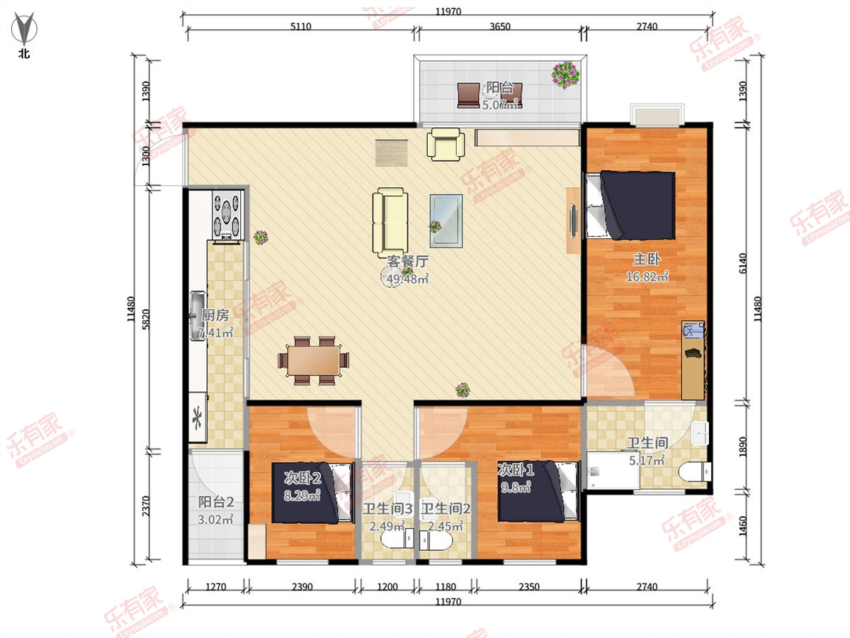 倾城上筑 3房2厅3卫 128㎡