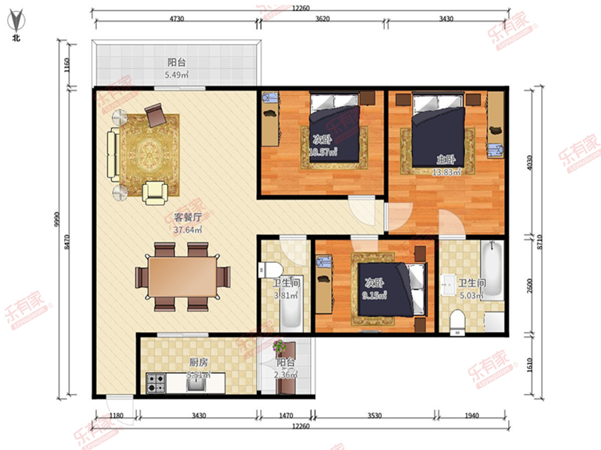 广浩华庭 3房2厅2卫 118.46㎡