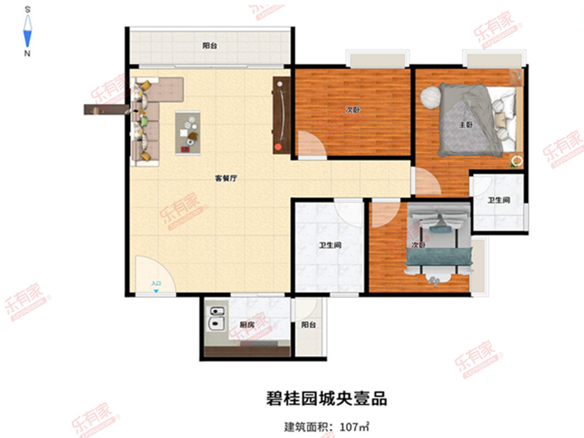 碧桂园苹果 2房2厅1卫 28㎡