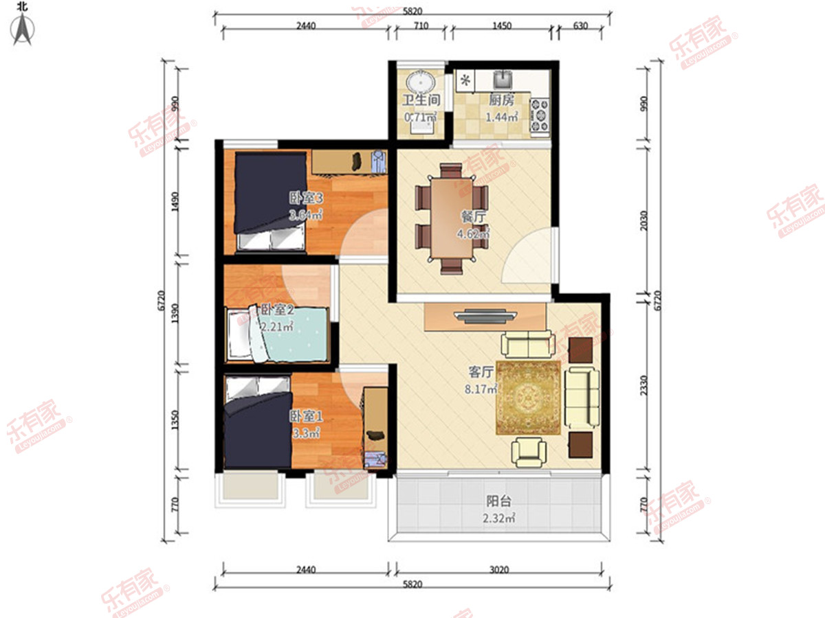 创新花园 3房1厅1卫 100㎡-江门创新花园租房