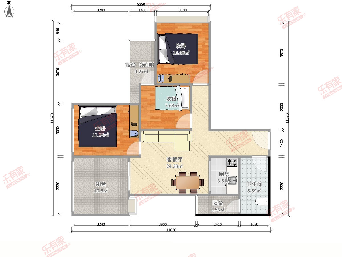 鹏德名苑 3房2厅1卫 89.35㎡