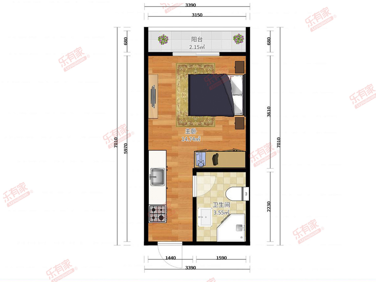 万通国际 1房0厅1卫 38.03㎡