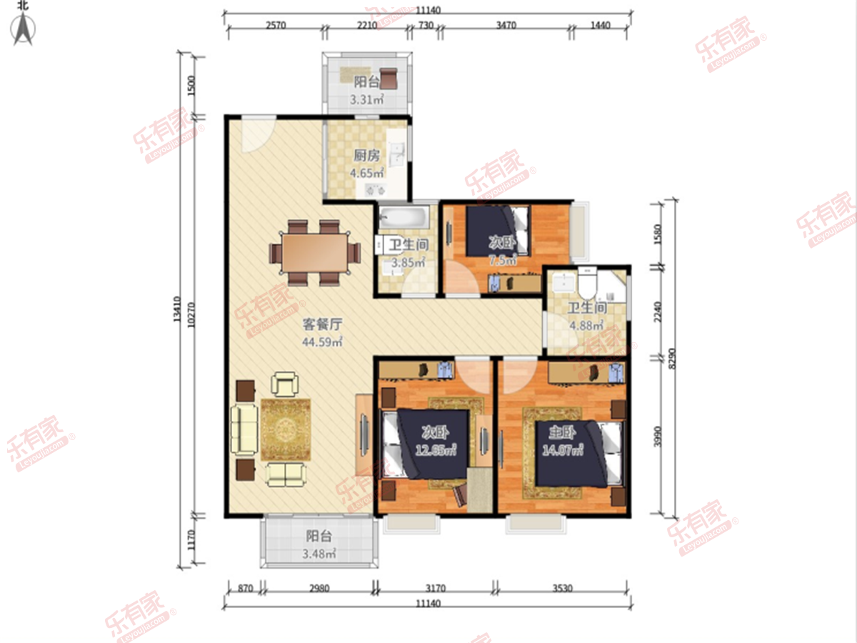 保利碧桂园公园大道 3房2厅2卫1厨2阳99.0m² 北