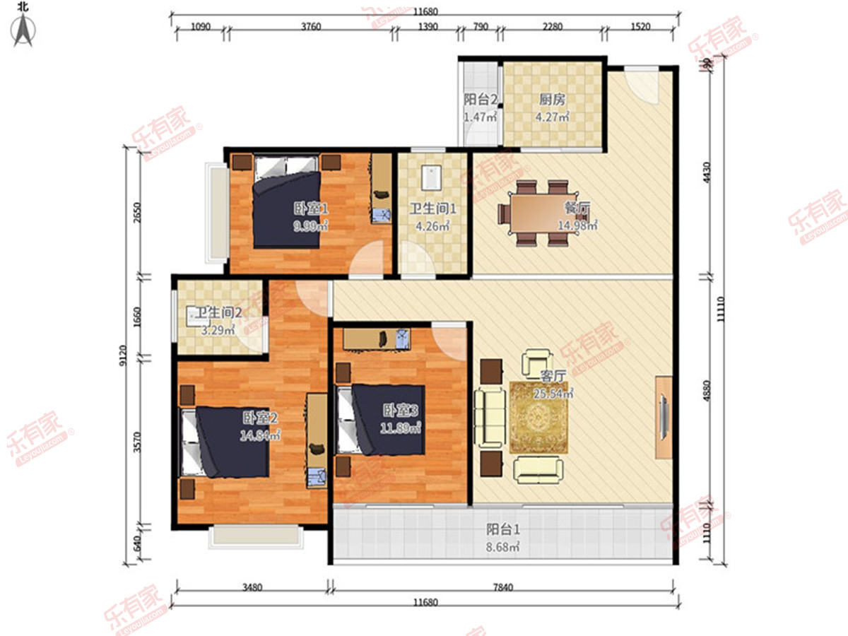 珑城半山 3房2厅2卫1厨2阳115.5m² 南