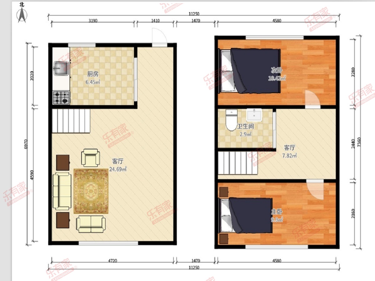 玖城乐府南北精装2室1厅38.45m²出售