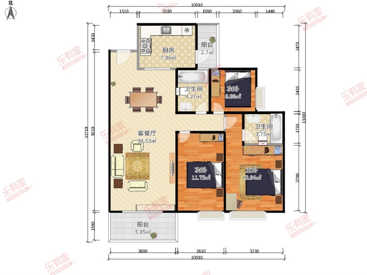 龙宸·梧桐郡府 3房2厅2卫 111㎡