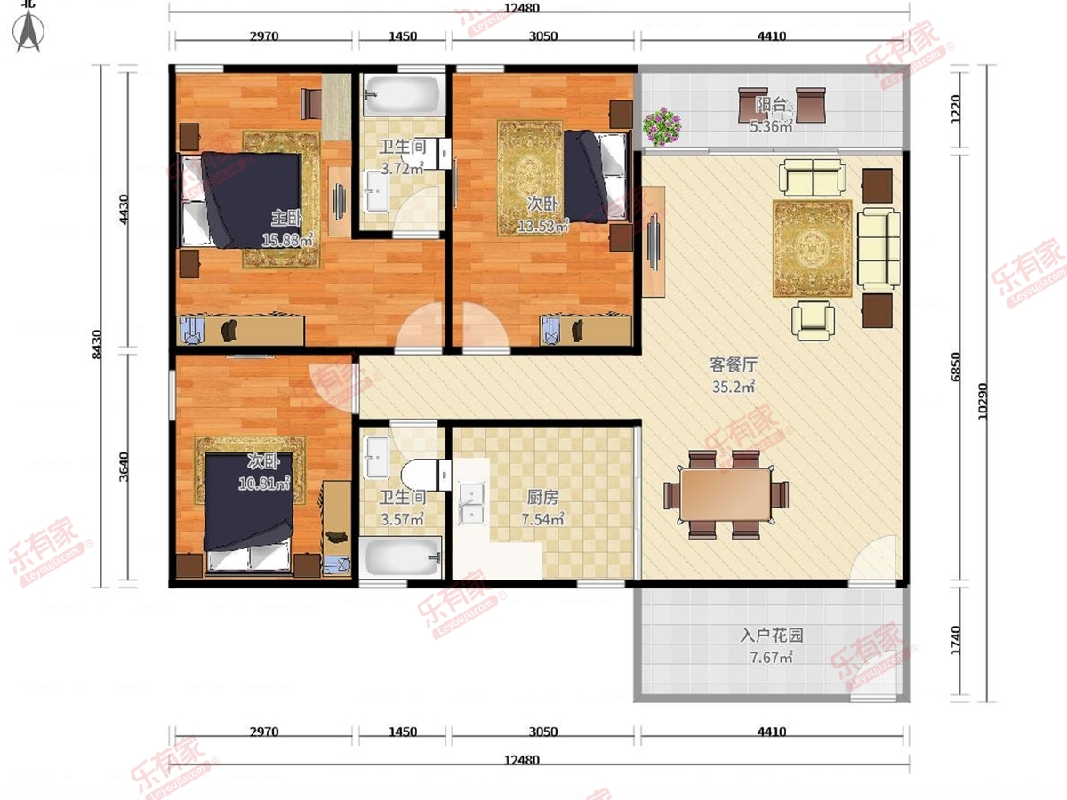 尚观嘉园 3房2厅2卫1厨2阳120.07m² 南