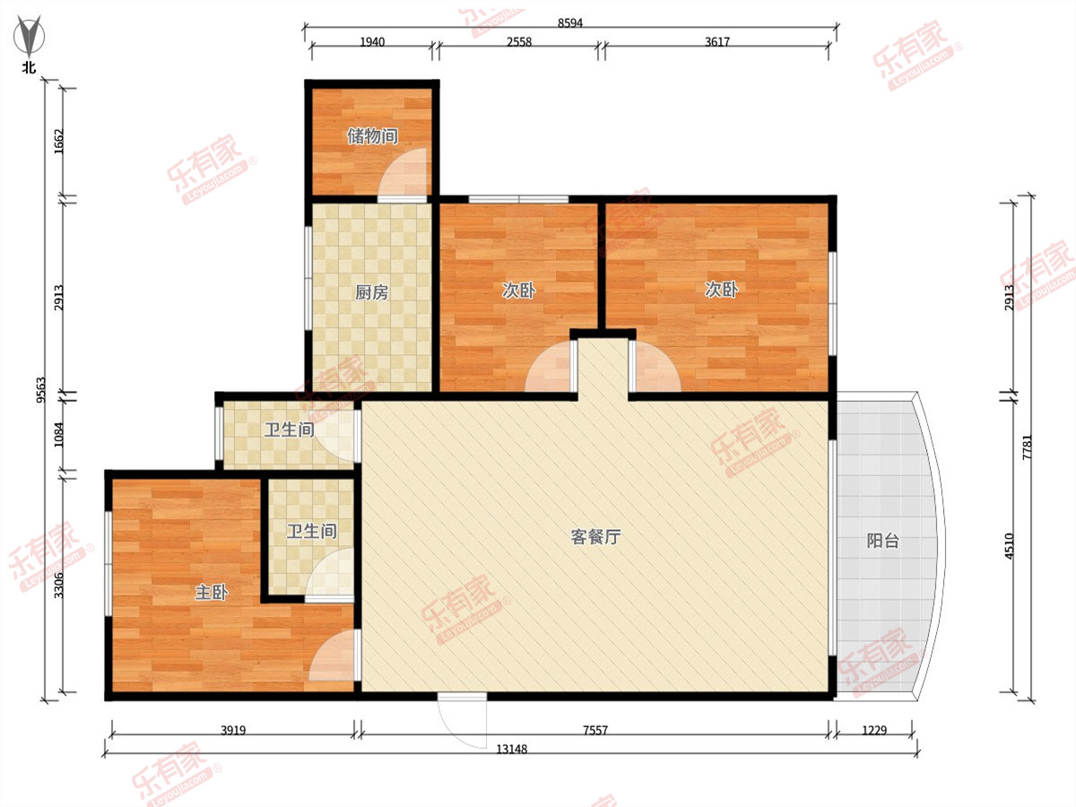 锦绣华庭 3房2厅2卫1厨1阳130.0m² 东