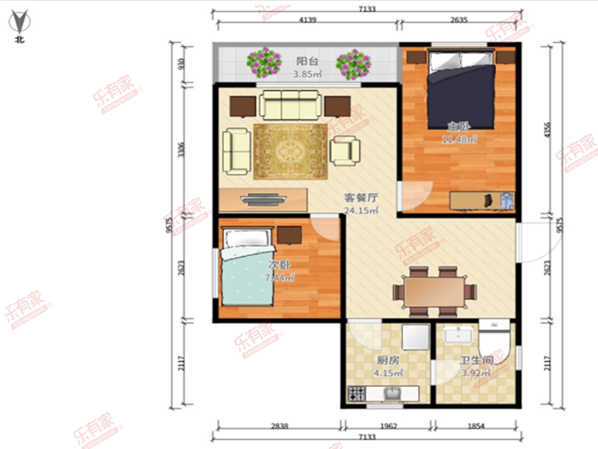 凤阳小区 2房2厅1卫 54.59㎡