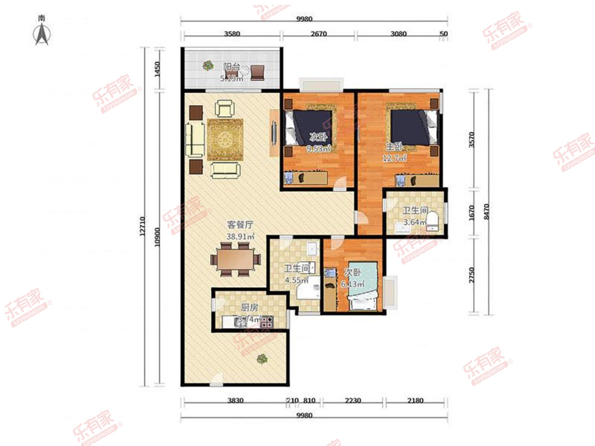 丰华苑西南精装3室2厅93.07m²