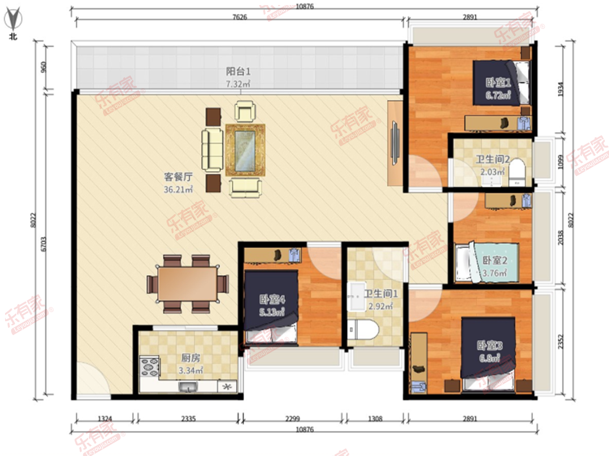 正邦·华颢豪庭 4房2厅2卫1厨1阳126.0m² 南 1