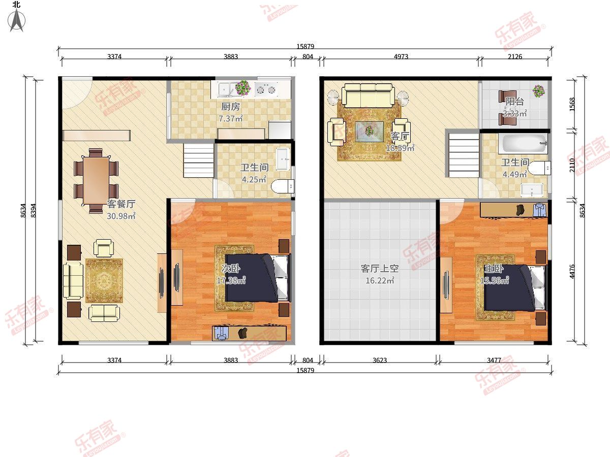 敏捷领航公馆 3房2厅2卫1厨1阳75.0m² 南