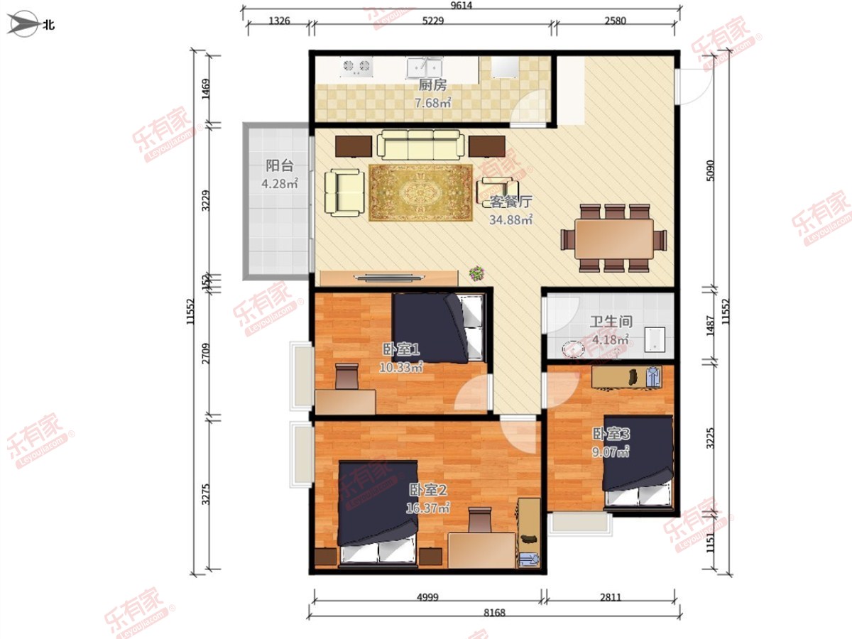 幸福园 3房2厅1卫 82㎡