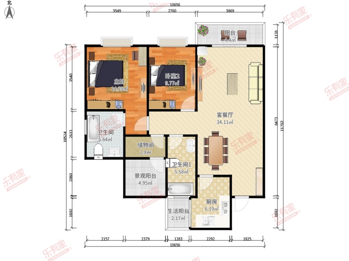 金科集美山水 3房2厅2卫1厨2阳91.0m² 南 1