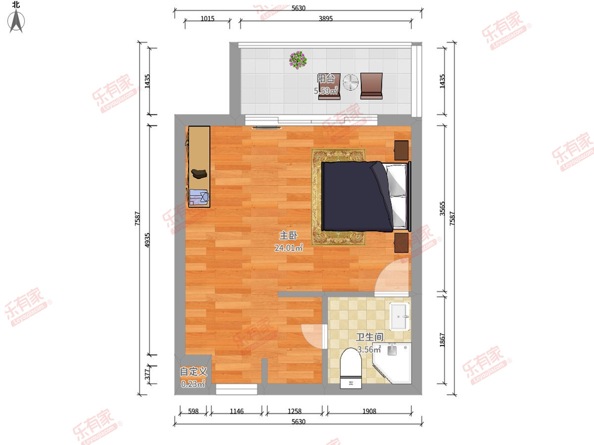 古兜云峰公寓 1房0厅1卫0厨1阳40.0m² 北