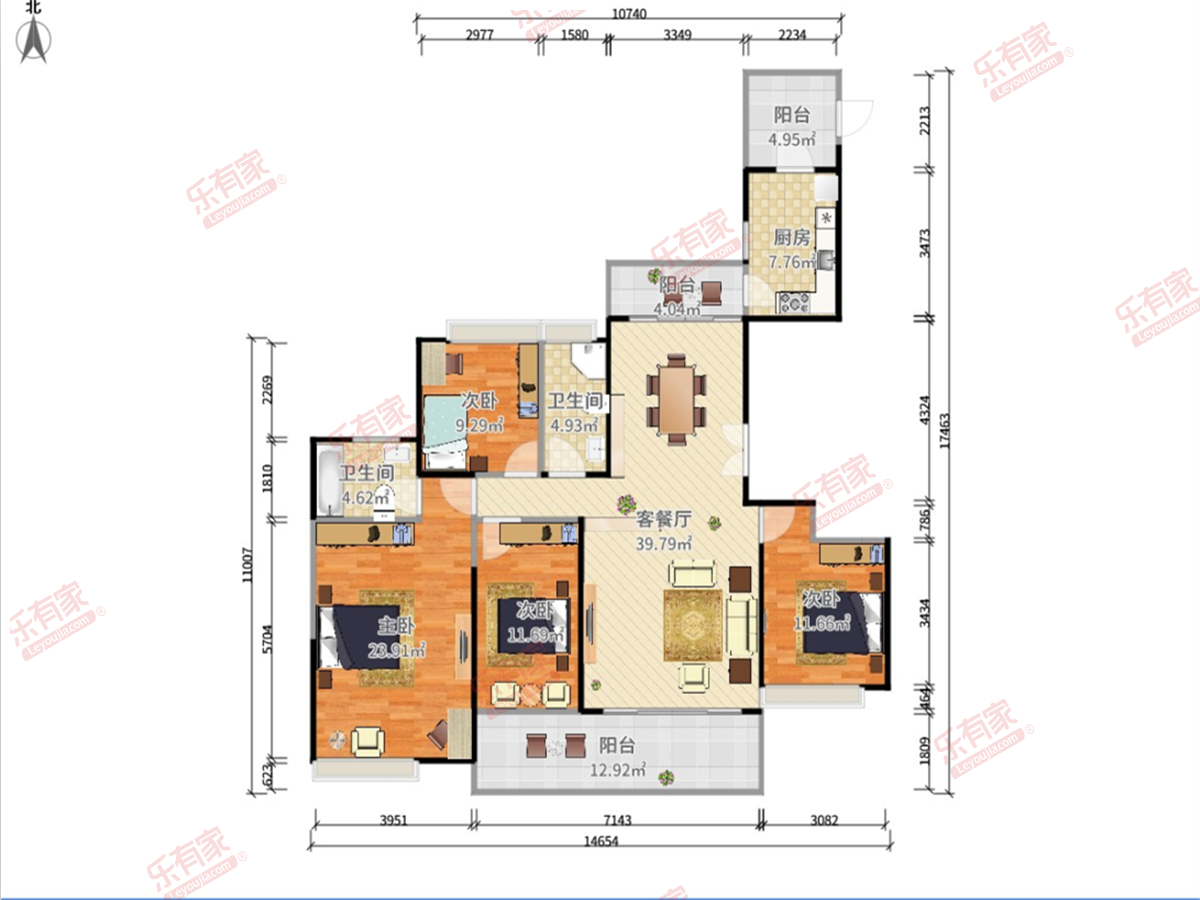 泰丰花园 4房2厅2卫1厨2阳171.77m² 南北 1