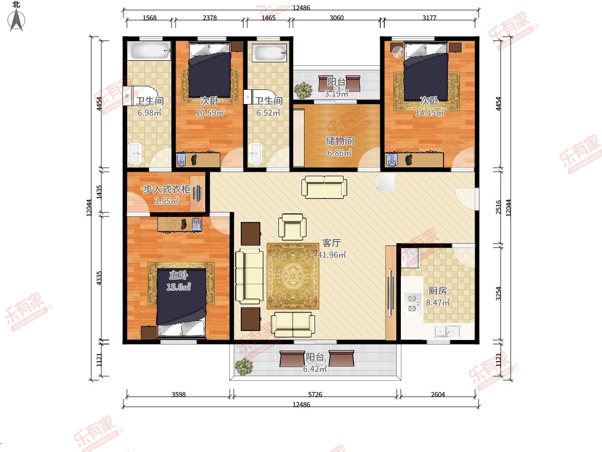 朝安金茂悦公馆 4房2厅2卫1厨2阳125.0m² 南