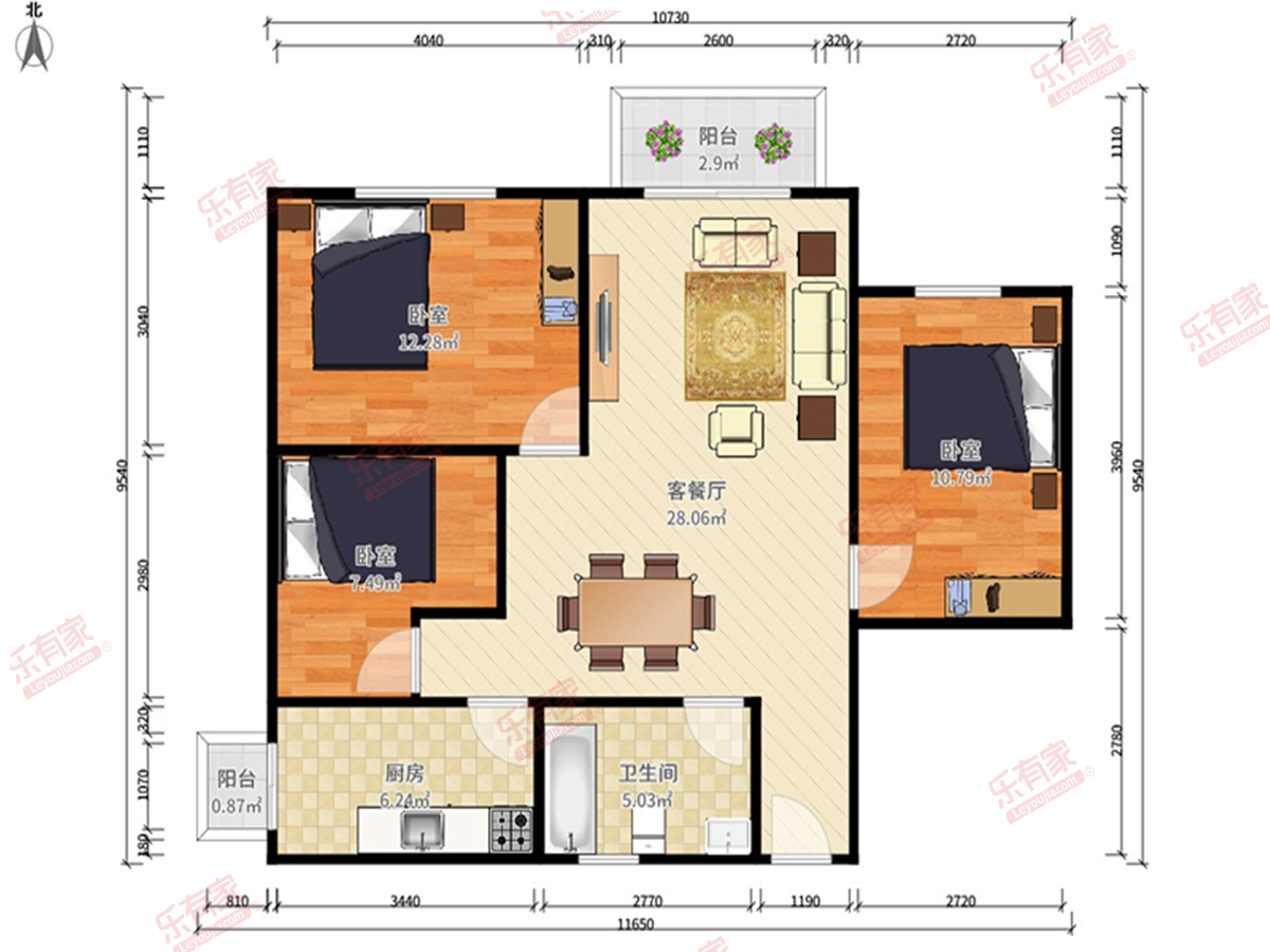 银湖山庄 3房2厅1卫1厨1阳93.91m² 南
