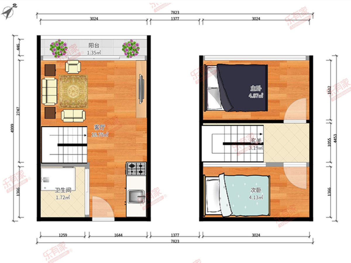 远洋新天地家园 2房1厅1卫1厨1阳37.0m² 西北