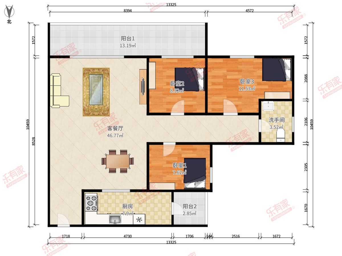 敏捷畔海御峰 3房2厅1卫 101.9㎡